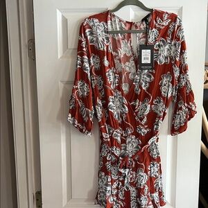 Floral Red and White Wrap romper